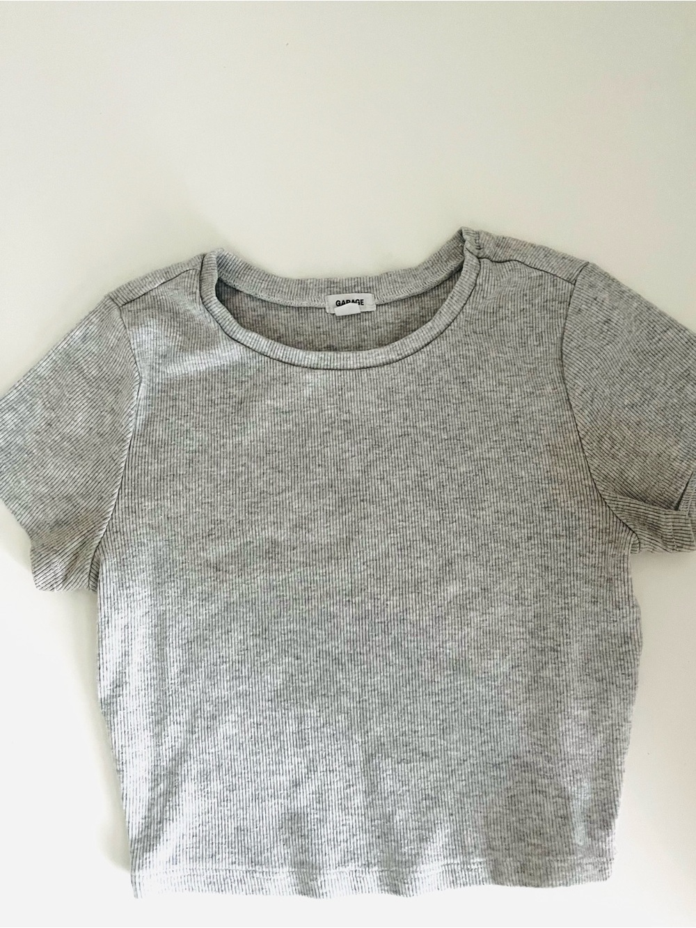 GARAGE Heather Grey Ribbed Crewneck Cropped Tee - Size Small
